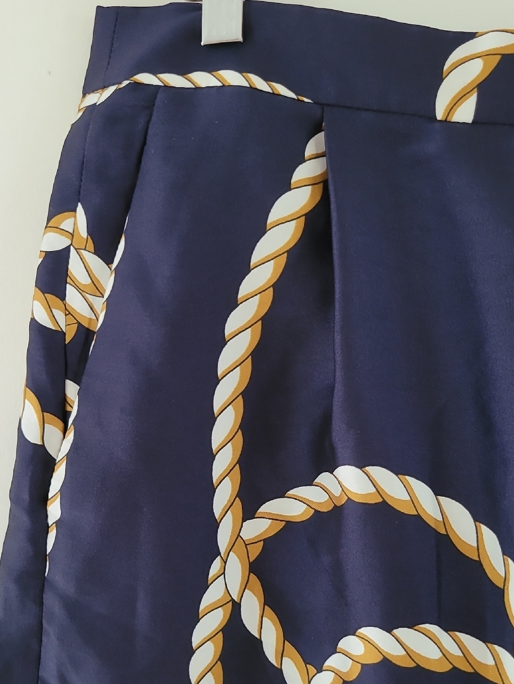 Zara Knot Print Navy Blue White High Waist Pleated Shorts Nautical Style, Sz XL - Picture 12 of 16